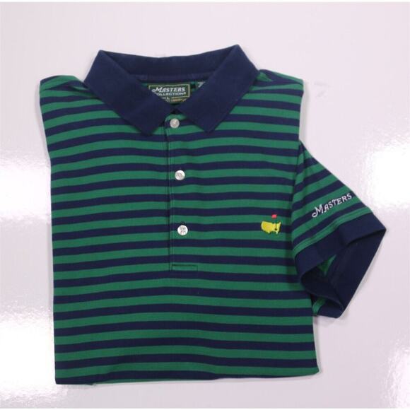Masters Collection Green/Blue Striped Cotton Y2K Golf Polo Shirt Men's Large - Picture 1 of 7